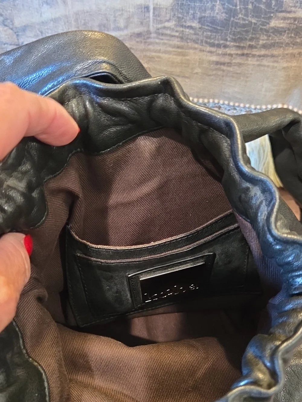 Kooba Y2K Black Leather Drawstring Hobo Bucket Bag Knotted Handle